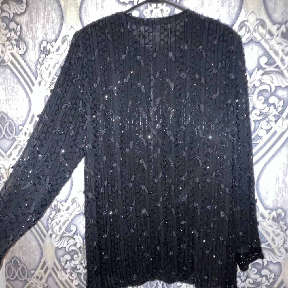 Vintage 80s Black sequence blouse by Judith Ann Creations! Sparkles! - Picture 8 of 10